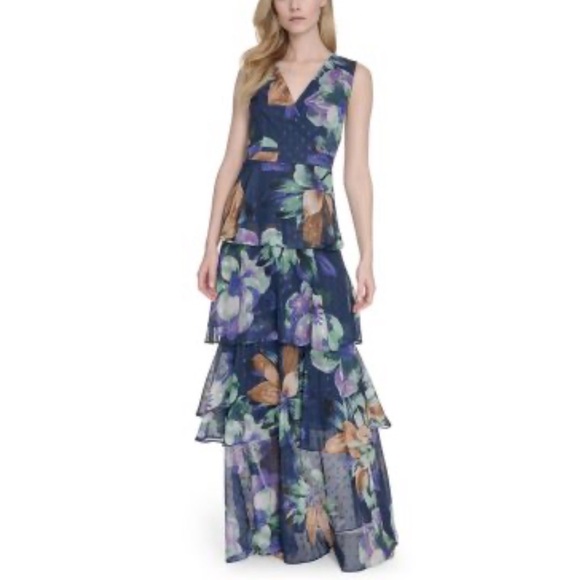 Eliza J Dresses & Skirts - Eliza J Floral Tiered Maxi Dress - Blue and Purple